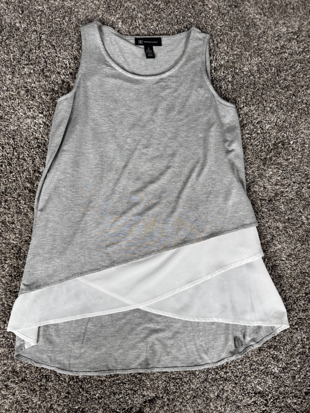 INC International Concepts Gray Tank with White Layered Hem